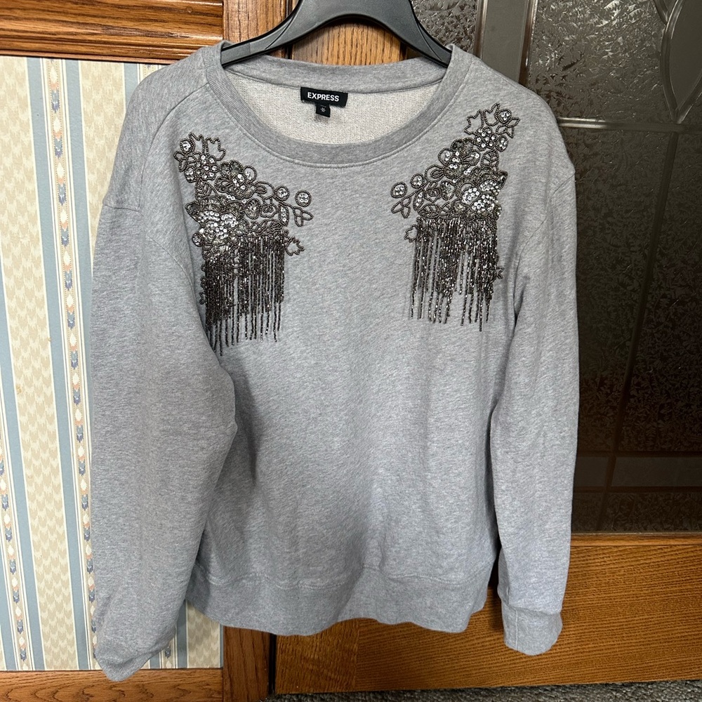 Express Embellished Shoulder Sweatshirt Medium